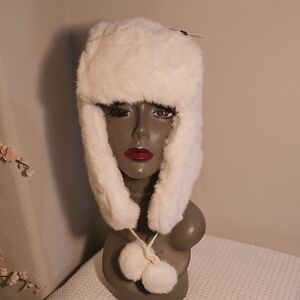 White Fluffy Fur Trapper Hat